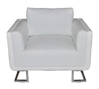 Eleganz Fauteuil cube avec pieds chromés - Ottoman en cuir synthétique blanc - Tabouret moderne pour salon et chambre à coucher - Design de luxe et matériaux de qualité supérieure