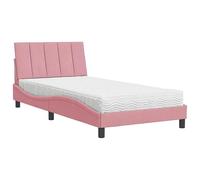 Eleganz Hanko Lit avec matelas 100 x 200 cm en velours rose - Lit d'adolescent confortable pour les petits espaces, facile d'entretien et durable