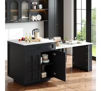 Eleganz Îlot de cuisine 140 x 45 - 73 x 94 cm avec portes coulissantes - Charge maximale : 75 kg - 5 roulettes (2 verrouillables) - 3 tiroirs + étagères réglables - Extensible + 62 % de surface - MDF