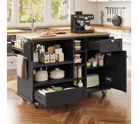 Eleganz Îlot de cuisine avec plan de travail, noir moderne et simple, chariot de cuisine mobile avec tiroirs et armoires de rangement, plan de travail en bois lourd, convient pour les familles
