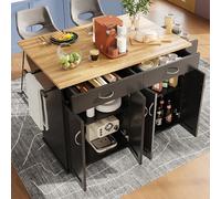 Eleganz Îlot de cuisine pliable 106 x 50 - 78 x 90,5 cm - Charge maximale : 60 kg - Extensible + 56 % de surface - 3 tiroirs + étagères latérales - 4 roulettes (2 verrouillables) - Grain de bois