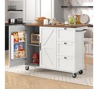 Eleganz Îlot de cuisine polyvalent de 140 cm - Pliable pour les repas de famille - 3 tiroirs - Porte-serviettes - 5 roulettes - Grain de bois - Protection des bords - Parfait pour les petites cuisines