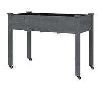 Eleganz Jardinière en bois de sapin massif avec insert et roulettes, gris, 118 x 59 x 80 cm, jardinière de jardin pour terrasse et balcon, robuste, avec tissu non tissé et fer, durable