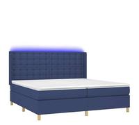 Eleganz Lit à sommier tapissier 200 x 200 cm, avec éclairage et matelas, lit pour chambre à coucher, moderne, bleu, housse en tissu pour un sommeil réparateur