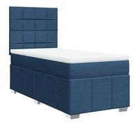 Eleganz Lit à sommier tapissier avec matelas, 100 x 200 cm, bleu, lit en tissu confortable, pour la chambre à coucher, durable et soutenant, idéal pour les petits espaces
