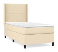 Eleganz Lit à sommier tapissier avec matelas, 100 x 200 cm, en tissu crème, lit double confortable, confort de qualité supérieure et matelas à ressorts de soutien