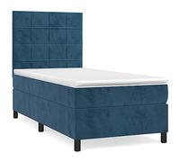 Eleganz Lit à sommier tapissier avec matelas, 100 x 200 cm, en velours bleu foncé, système de sommeil moderne pour un sommeil réparateur, peu encombrant et durable