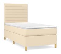 Eleganz Lit à sommier tapissier avec matelas 100 x 200 cm - Housse en tissu crème - Lit double confortable pour chambre à coucher, durable et respirant pour un sommeil réparateur
