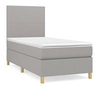 Eleganz Lit à sommier tapissier avec matelas 100 x 200 cm - Tissu gris clair - Système de sommeil confortable pour les petits espaces, durable et respirant pour un sommeil réparateur