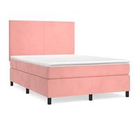 Eleganz Lit à sommier tapissier avec matelas, 140 x 190 cm, en velours rose, meuble de chambre de luxe pour un sommeil réparateur, design élégant et grand confort
