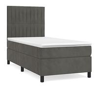 Eleganz Lit à sommier tapissier avec matelas 90 x 190 cm en velours gris foncé - Lit moderne pour petits espaces, durable et confortable
