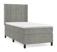 Eleganz Lit à sommier tapissier, avec matelas, 90 x 190 cm, gris clair, en velours, moderne, pour un sommeil réparateur, peu encombrant et durable