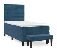 Eleganz Lit à sommier tapissier avec matelas 90 x 190 cm - Housse en velours bleu foncé pour chambre à coucher, confort et espace de rangement - Idéal pour les petits espaces