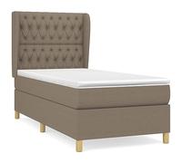 Eleganz Lit à sommier tapissier avec matelas, 90 x 200 cm, en tissu taupe, lit confortable et accessoires pour chambre à coucher, durable et confortable, solution parfaite pour un sommeil réparateur