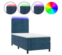 Eleganz Lit à sommier tapissier avec matelas et 100 x 200 cm - Tissu velours bleu foncé - Lit de chambre moderne avec éclairage pour adultes - Peu encombrant et élégant