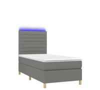 Eleganz Lit à sommier tapissier avec matelas et gris foncé, 80 x 200 cm, lit en tissu moderne, pour chambre à coucher, peu encombrant avec éclairage