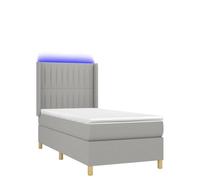 Eleganz Lit à sommier tapissier, avec matelas et lumière, 90 x 190 cm, gris clair, lit en tissu moderne, pour chambre à coucher, peu encombrant, avec éclairage pour une atmosphère de bien-être