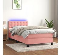 Eleganz Lit à sommier tapissier avec matelas et velours rose 100 x 200 cm - Lit moderne avec éclairage pour chambre d'adolescent et petits espaces, confortable et élégant