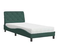 Eleganz Lit de 90 x 200 cm avec matelas vert foncé, housse en velours pour chambre à coucher, confortable et durable, idéal pour les petits espaces et les chambres d'hôtes
