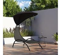 Eleganz Lit de jardin, chaise longue avec toit, noir, 167 x 80 x 195 cm, en textilène et acier revêtu par pulvérisation pour plus de durabilité et de confort