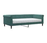 Eleganz Lit de jour avec matelas, 100 x 200 cm, vert foncé, housse en velours et durable, pour le salon ou la chambre d'hôtes, pour dormir confortablement pour les invités