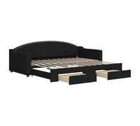Eleganz Lit de jour extensible avec tiroirs 90 x 200 cm - Lit adolescent peu encombrant en noir avec revêtement en tissu, idéal pour les petites pièces et les chambres d'amis