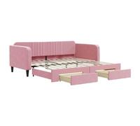 Eleganz Lit de jour extensible avec tiroirs, rose, 100 x 200 cm, en velours, avec espace de rangement, peu encombrant pour les petits espaces, tissu velours de qualité supérieure