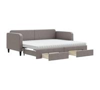 Eleganz Lit de jour, extensible, avec tiroirs, taupe, 90 x 200 cm, en tissu, peu encombrant, pour chambre d'hôtes et chambre d'enfant, durable et élégant