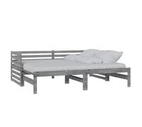 Eleganz Lit de jour extensible, en pin massif, gris, 2 x (90 x 200 cm), lit d'enfant ou lit d'appoint, peu encombrant, durable et naturel
