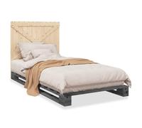 Eleganz Lit en bois de pin massif, 100 x 200 cm, avec tête de lit, gris, pour adulte, durable et naturel, parfait pour la vie moderne