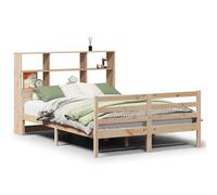 Eleganz Lit en bois de pin massif, 140 x 190 cm, avec étagère, durable, sans matelas, pour chambre à coucher, design naturel et solution de rangement