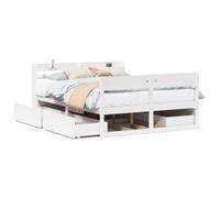 Eleganz Lit en bois de pin massif - 150 x 200 cm - Blanc - Cadre de lit durable sans matelas - Pour chambre à coucher - Design naturel et construction stable
