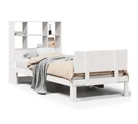Eleganz Lit en bois de pin massif 90 x 200 cm avec étagère, blanc, sans matelas, durable et stable, pour chambre à coucher, bois naturel pour un sommeil réparateur