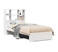 Eleganz Lit en bois de pin massif, 90 x 200 cm, avec étagère, sans matelas, durable et stable, blanc, parfait pour les petits espaces et les aménagements modernes