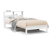 Eleganz Lit en bois de pin massif, blanc, 75 x 190 cm, avec étagère, pour petits espaces, durable et stable, sans matelas