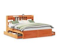 Eleganz Lit en bois massif 180 x 200 cm avec étagère - Meuble de chambre élégant en bois naturel, marron cire, durable et optimisé pour plus d'ordre