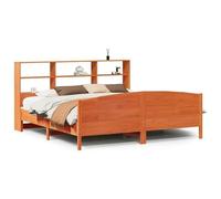 Eleganz Lit en bois massif avec étagère 200 x 200 cm - Cadre de lit de qualité supérieure en bois massif - Sans matelas - Marron cire - Solution parfaite pour une chambre élégante