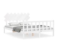 Eleganz Lit en bois massif avec tête de lit blanche, lit robuste et élégant pour chambre à coucher, design durable pour un sommeil réparateur, idéal pour les espaces de vie modernes