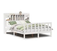 Eleganz Lit en pin massif 140 x 190 cm avec étagère, blanc, durable et stable, idéal pour chambre à coucher, sans matelas, design naturel