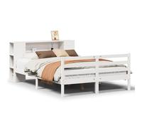 Eleganz Lit en pin massif 150 x 200 cm avec étagère, blanc moderne, pour adultes, durable et élégant, sans matelas