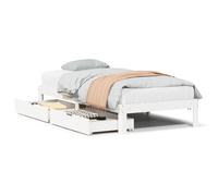 Eleganz Lit en pin massif avec tiroirs, blanc, 75 x 190 cm, lit élégant et peu encombrant avec espace de rangement, idéal pour les petites pièces et les chambres à coucher