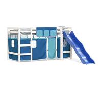 Eleganz Lit mezzanine pour enfant avec rideaux - 90 x 200 cm - Bois de pin massif - Bleu - Paradis du sommeil confortable et sûr pour les enfants - Idéal pour les petits espaces