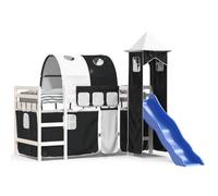 Eleganz Lit mezzanine pour enfant, avec tour, blanc et noir, 80 x 200 cm, en pin, stable, avec escalier, pour chambre d'enfant, peu encombrant et durable