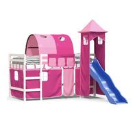 Eleganz Lit mezzanine pour enfant, avec tour, rose, 90 x 190 cm, en pin massif, stable, avec toboggan, pour chambre d'enfant, design peu encombrant pour les petits espaces