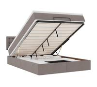 Eleganz Lit ottoman avec matelas 140 x 200 cm - Housse en tissu taupe - Peu encombrant avec espace de rangement - Idéal pour les petits espaces - Confortable et durable