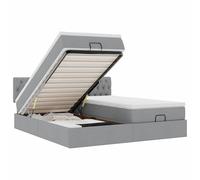Eleganz Lit ottoman avec matelas 180 x 200 cm gris clair - Lit en tissu peu encombrant avec grand espace de rangement pour chambre moderne