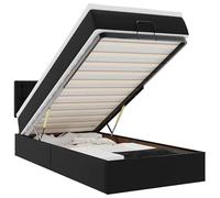 Eleganz Lit ottoman avec matelas et éclairage 100 x 200 cm - Lit moderne en cuir synthétique avec espace de rangement pour petits espaces, noir