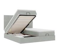 Eleganz Lit ottoman avec matelas et s 160 x 200 cm - Lit à baldaquin en velours peu encombrant avec éclairage pour chambre à coucher, gris clair