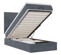 Eleganz Lit ottoman avec matelas, gris foncé, 90 x 200 cm, en velours, peu encombrant, avec éclairage, pour chambre à coucher moderne, possibilité de couchage confortable avec espace de rangement