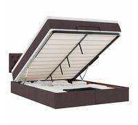 Eleganz Lit ottoman avec matelas & s 140 x 200 cm - Tissu marron foncé - Lit peu encombrant avec éclairage et espace de rangement - Idéal pour les petits espaces et les chambres modernes